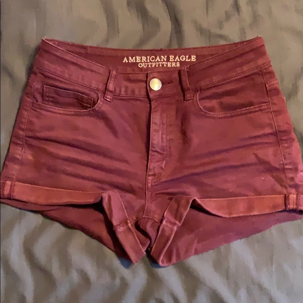 American Eagle maroon hi-rise shortie shorts